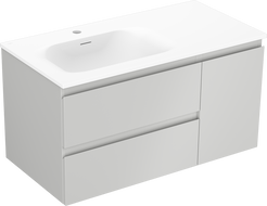 Mexen Orio Badezimmerschrank 90 cm mit Waschbecken Vela links, 2S, 1D, graumatt/weißmatt - 91A13-09047-3-BBFFF62-W23L01
