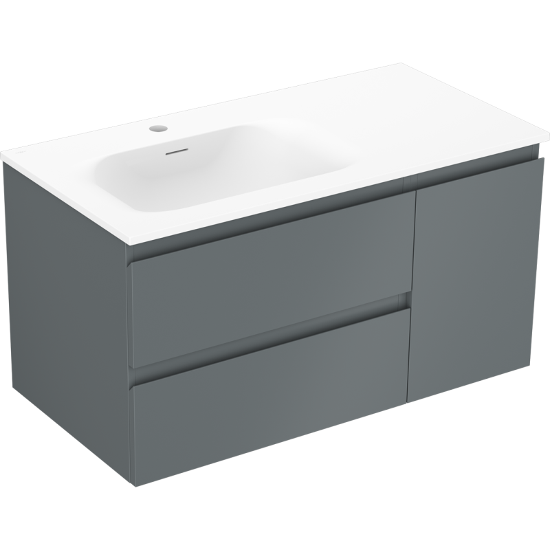 Mexen Orio Badezimmerschrank 90 cm mit Vela Waschbecken links, 2S, 1D, grafit matt/weiß matt - 91A13-09047-3-BBFFF66-W23L01