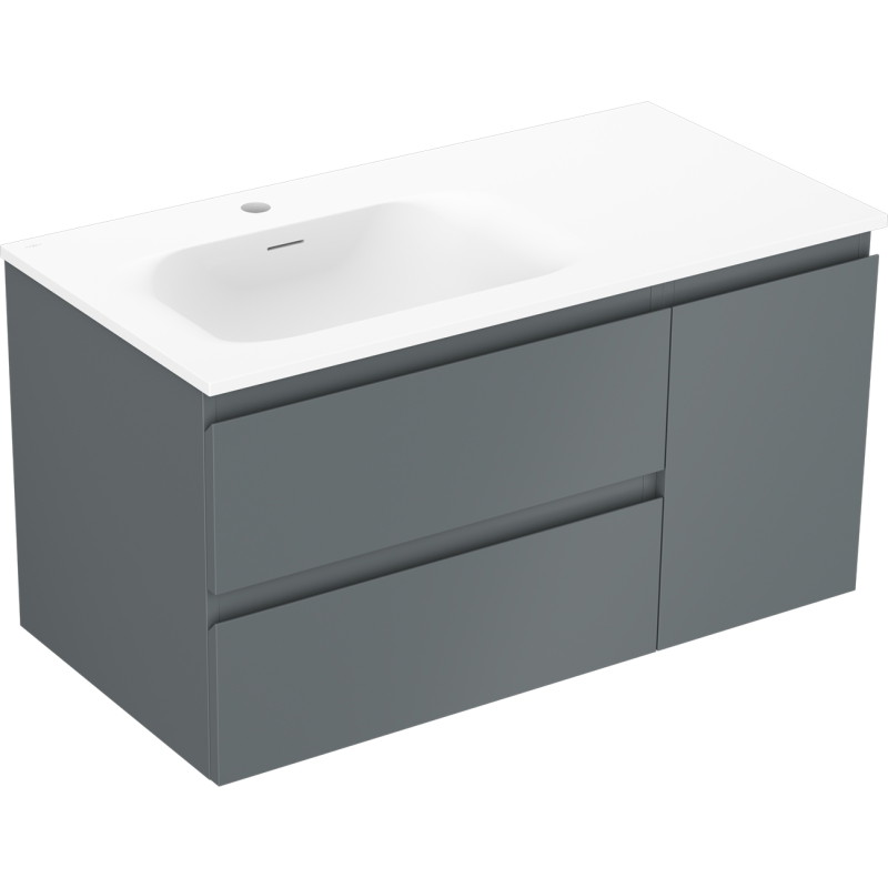 Mexen Orio Badezimmerschrank 90 cm mit Waschbecken Vela links, 2S, 1T, Grafit matt/Weiß matt - 91A13-09047-3-BBFFF66-W23L01