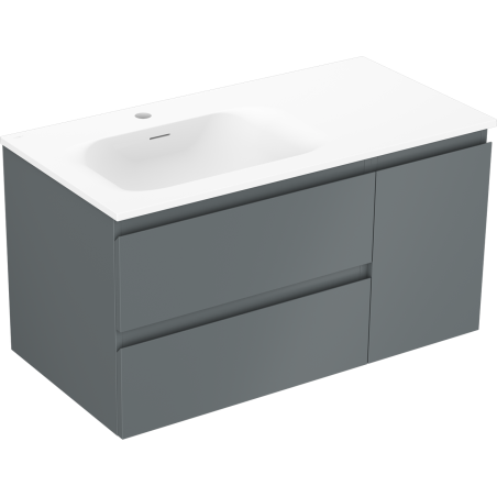 Mexen Orio Badezimmerschrank 90 cm mit Waschbecken Vela links, 2S, 1T, Grafit matt/Weiß matt - 91A13-09047-3-BBFFF66-W23L01