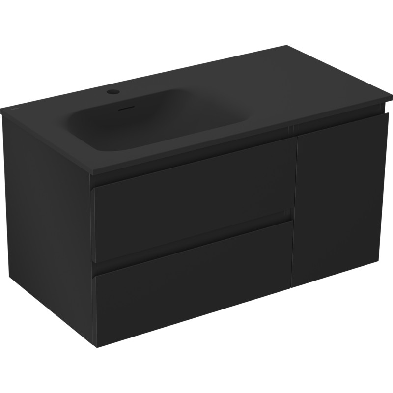 Mexen Orio Badezimmerschrank 90 cm mit Waschbecken Vela links, 2S, 1T, Schwarz matt - 91A13-09047-3-BBFFF71-W23L71