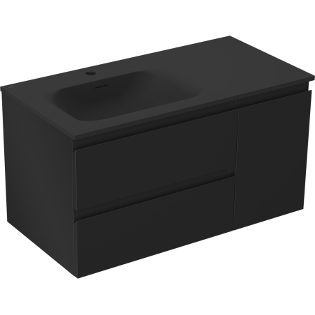 Mexen Orio Badezimmerschrank 90 cm mit Waschbecken Vela links, 2S, 1T, Schwarz matt - 91A13-09047-3-BBFFF71-W23L71