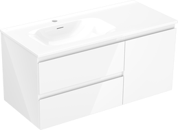Mexen Orio Badezimmerschrank 100 cm mit Waschbecken Vela links, 2S, 1T, weiß glänzend - 91A13-10047-3-BBFFF00-W23L00