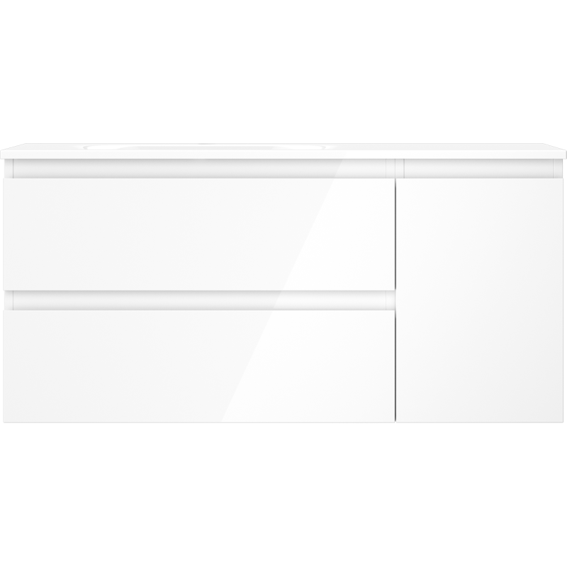 Mexen Orio Badezimmerschrank 100 cm mit Waschbecken Vela links, 2S, 1T, weiß glänzend - 91A13-10047-3-BBFFF00-W23L00