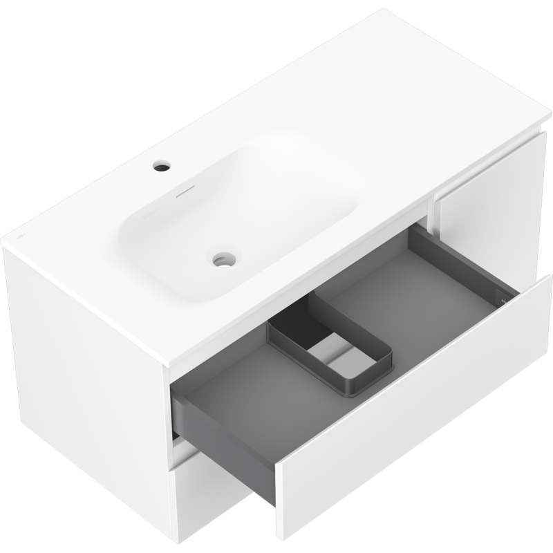 Mexen Orio 100 cm Badezimmer-Unterschrank mit linkem Waschbecken Vela, 2S, 1T, weiß matt - 91A13-10047-3-BBFFFF01-W23L01