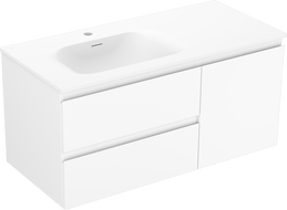 Mexen Orio 100 cm Badezimmer-Unterschrank mit linkem Waschbecken Vela, 2S, 1T, weiß matt - 91A13-10047-3-BBFFFF01-W23L01