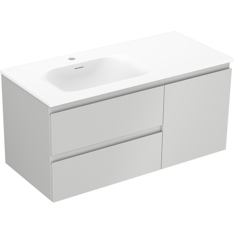 Mexen Orio Badezimmerschrank 100 cm mit Waschbecken Vela links, 2S, 1D, grau matt/weiß matt - 91A13-10047-3-BBFFF62-W23L01