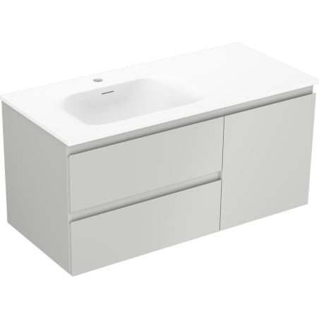 Mexen Orio Badezimmerschrank 100 cm mit Waschbecken Vela links, 2S, 1D, grau matt/weiß matt - 91A13-10047-3-BBFFF62-W23L01