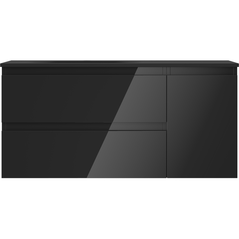 Mexen Orio Badezimmerschrank 100 cm mit Waschbecken Vela links, 2S, 1D, schwarz glänzend/schwarz matt