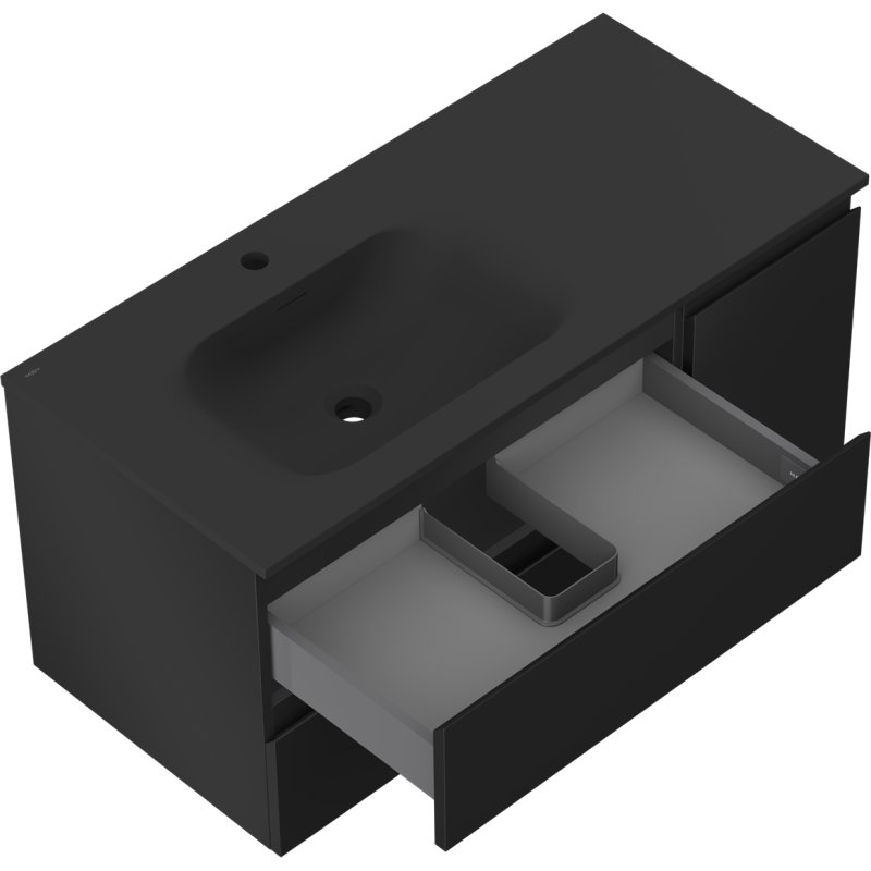 Mexen Orio Badezimmerschrank 100 cm mit Waschtisch Vela links, 2S, 1D, schwarz matt - 91A13-10047-3-BBFFF71-W23L71