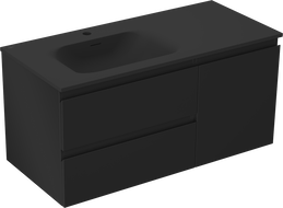 Mexen Orio Badezimmerschrank 100 cm mit Waschtisch Vela links, 2S, 1D, schwarz matt - 91A13-10047-3-BBFFF71-W23L71