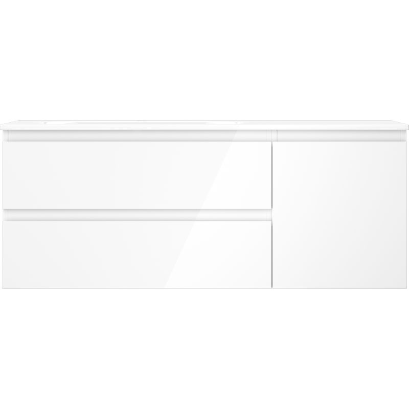 Mexen Orio Badezimmer-Unterschrank 120 cm mit Waschbecken Vela links, 2S, 1D, weiß glänzend - 91A13-12047-3-BBFFF00-W23L00