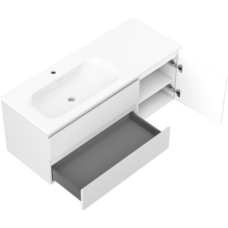 Mexen Orio Badezimmer-Schrank 120 cm mit Waschbecken Vela links, 2S, 1T, weiß matt - 91A13-12047-3-BBFFFF01-W23L01