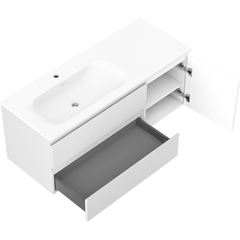 Mexen Orio Badezimmerschrank 120 cm mit linkem Waschbecken Vela, 2S, 1D, weiß matt - 91A13-12047-3-BBFFFF01-W23L01