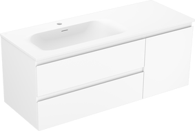 Mexen Orio Badezimmerschrank 120 cm mit linkem Waschbecken Vela, 2S, 1D, weiß matt - 91A13-12047-3-BBFFFF01-W23L01