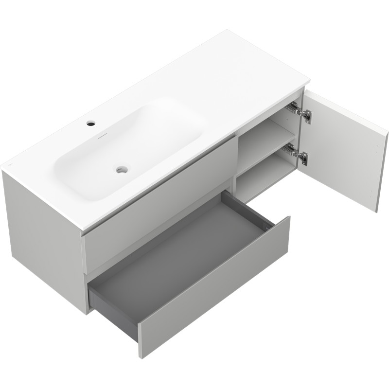 Mexen Orio Badezimmerschrank 120 cm mit Waschbecken Vela links, 2S, 1D, grau matt/weiß matt - 91A13-12047-3-BBFFF62-W23L01
