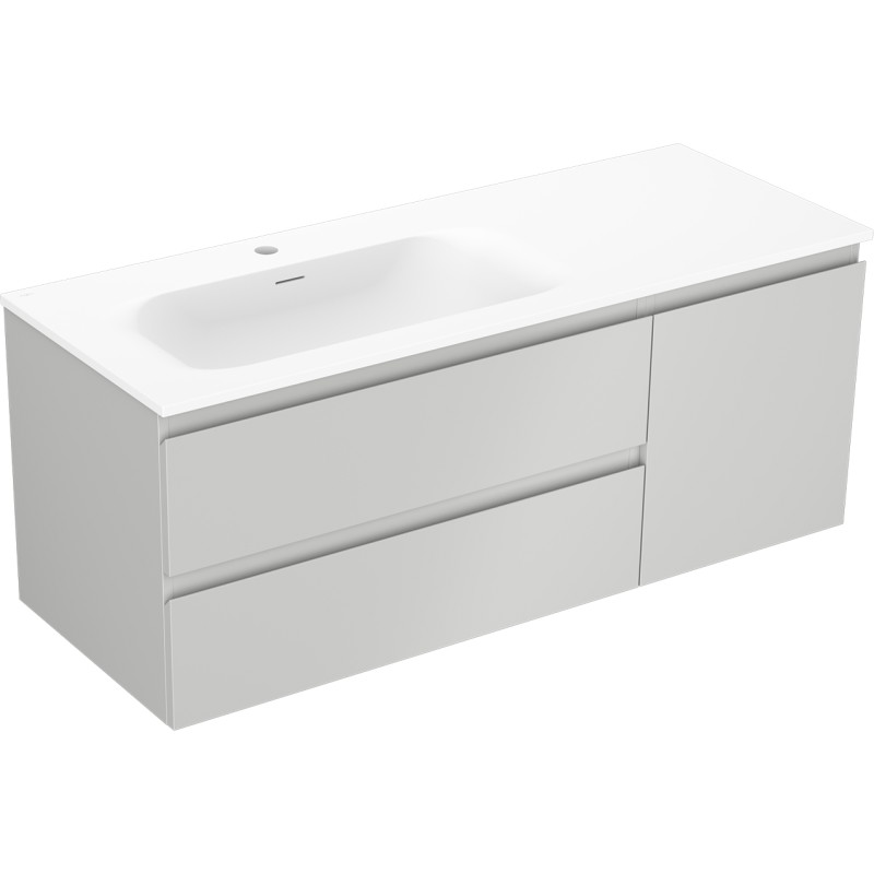 Mexen Orio Badezimmerschrank 120 cm mit Waschbecken Vela links, 2S, 1D, grau matt/weiß matt - 91A13-12047-3-BBFFF62-W23L01