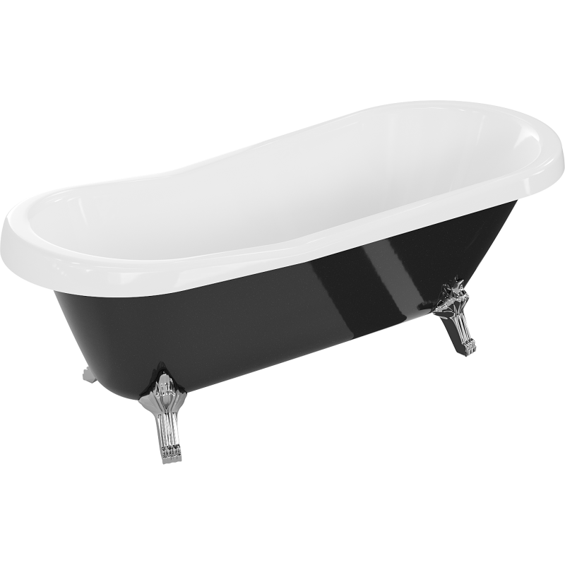 Mexen Retro freistehende Badewanne 170 x 75 cm, weiß/schwarz, Beine verchromt - 53251707575-00