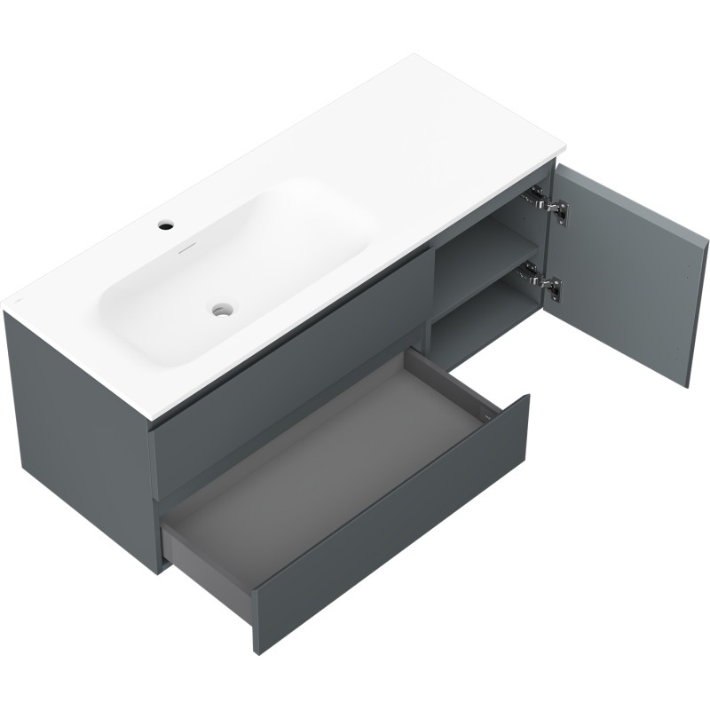 Mexen Orio Badezimmerschrank 120 cm mit Waschbecken Vela links, 2S, 1D, grafit matt/weiß matt - 91A13-12047-3-BBFFF66-W23L01