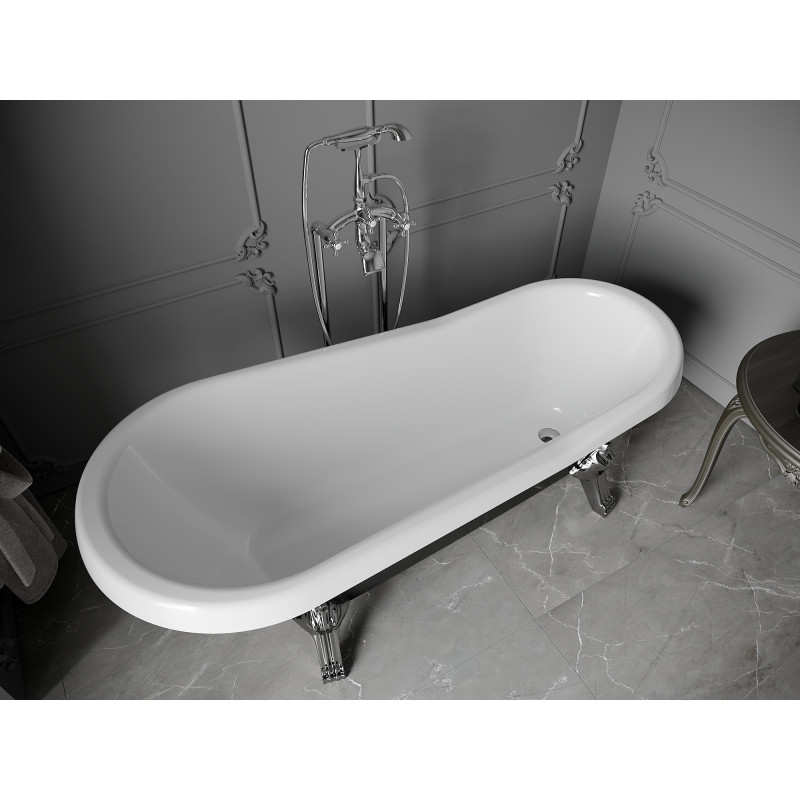Mexen Retro freistehende Badewanne 170 x 75 cm, weiß/schwarz, Beine verchromt - 53251707575-00