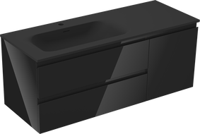 Mexen Orio Badezimmerschrank 120 cm mit Waschbecken Vela links, 2S, 1D, Schwarz Hochglanz/Schwarz Matt