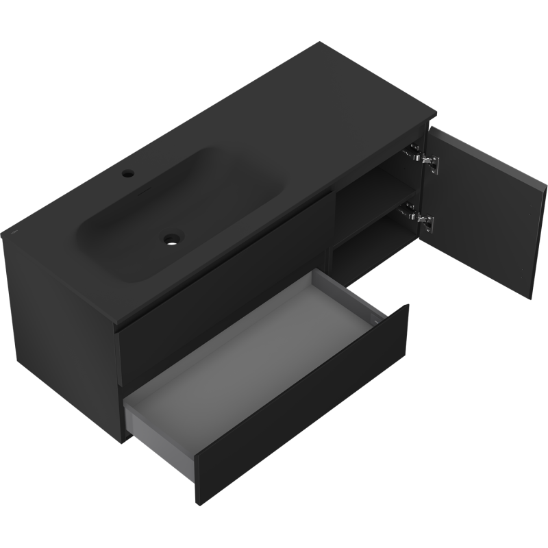 Mexen Orio Badezimmerschrank 120 cm mit Waschbecken Vela links, 2S, 1T, schwarz matt - 91A13-12047-3-BBFFF71-W23L71