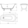 Mexen Retro freistehende Badewanne 170 x 75 cm, weiß/schwarz, Beine verchromt - 53251707575-00