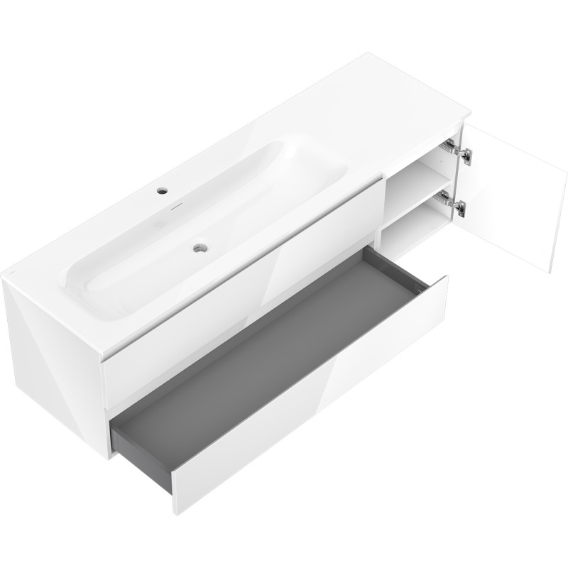 Mexen Orio Badezimmerschrank 160 cm mit Waschbecken Vela links, 2S, 1T, weiß glänzend - 91A13-16047-3-BBFFF00-W23L00