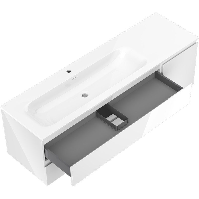 Mexen Orio Badezimmerschrank 160 cm mit Waschbecken Vela links, 2S, 1T, weiß glänzend - 91A13-16047-3-BBFFF00-W23L00