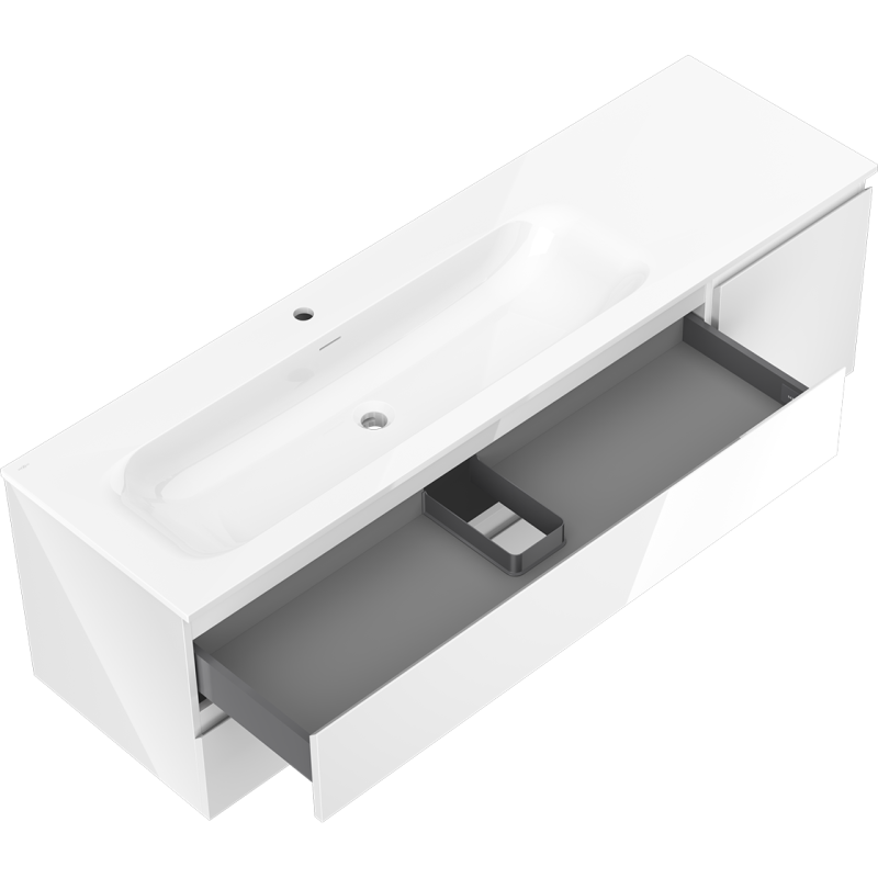 Mexen Orio Badezimmerschrank 160 cm mit Waschtisch Vela links, 2S, 1D, weiß glänzend - 91A13-16047-3-BBFFF00-W23L00