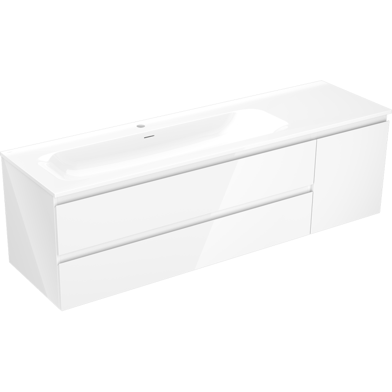Mexen Orio Badezimmerschrank 160 cm mit Waschtisch Vela links, 2S, 1D, weiß glänzend - 91A13-16047-3-BBFFF00-W23L00