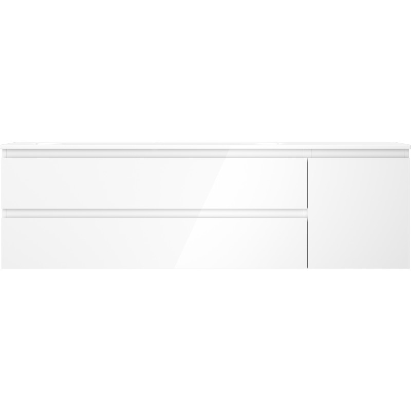 Mexen Orio Badezimmerschrank 160 cm mit Waschbecken Vela links, 2S, 1T, weiß glänzend - 91A13-16047-3-BBFFF00-W23L00