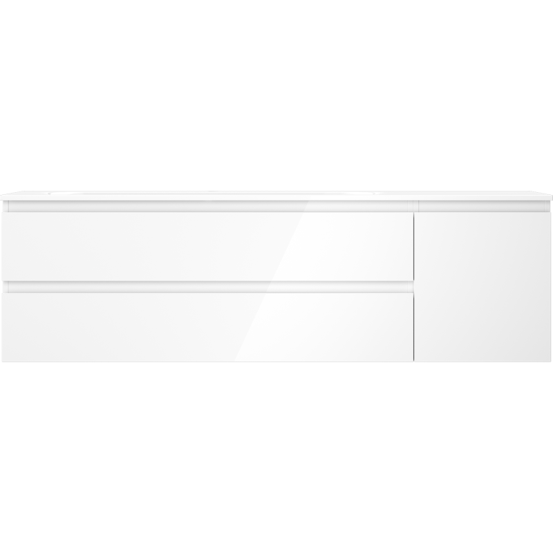 Mexen Orio Badezimmerschrank 160 cm mit Waschtisch Vela links, 2S, 1D, weiß glänzend - 91A13-16047-3-BBFFF00-W23L00