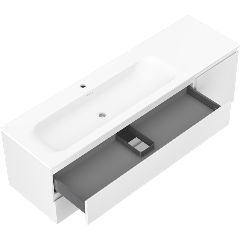 Mexen Orio Badezimmerschrank 160 cm mit Waschbecken Vela links, 2S, 1T, weiß matt - 91A13-16047-3-BBFFFF01-W23L01