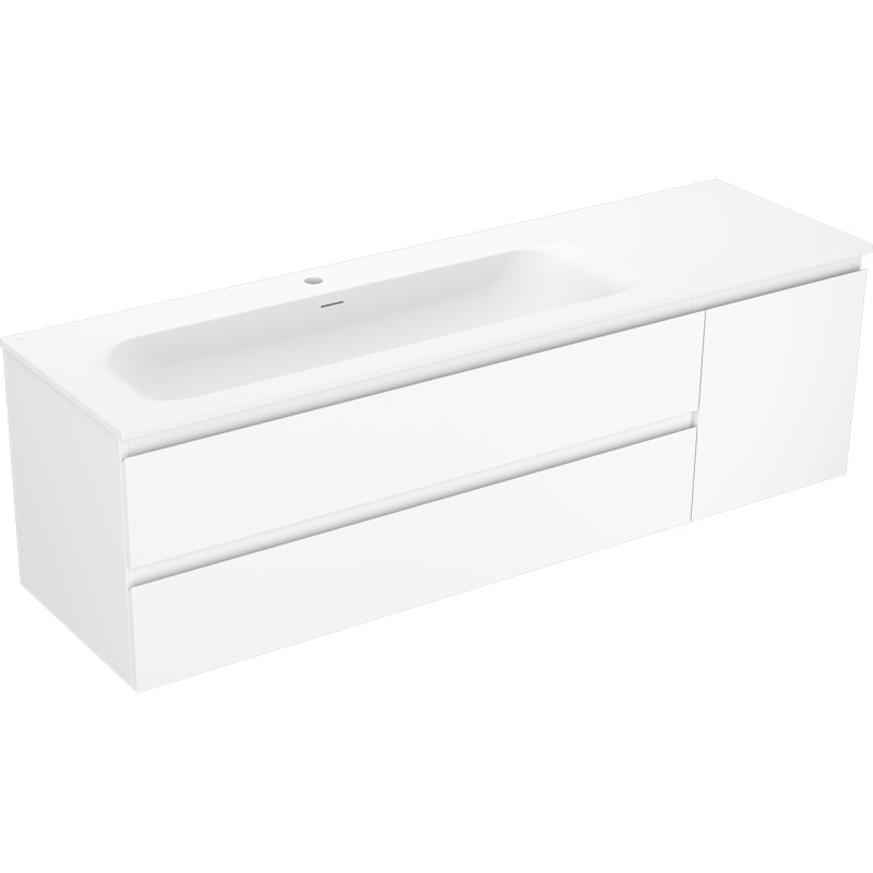 Mexen Orio Badezimmerschrank 160 cm mit Waschbecken Vela links, 2S, 1T, weiß matt - 91A13-16047-3-BBFFFF01-W23L01