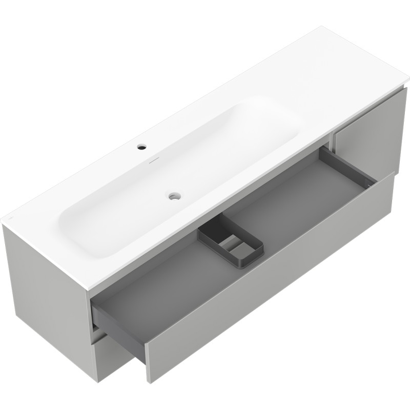 Mexen Orio 160 cm Badezimmerunterschrank mit Waschbecken Vela links, 2S, 1D, grau matt/weiß matt - 91A13-16047-3-BBFFF62-W23L01