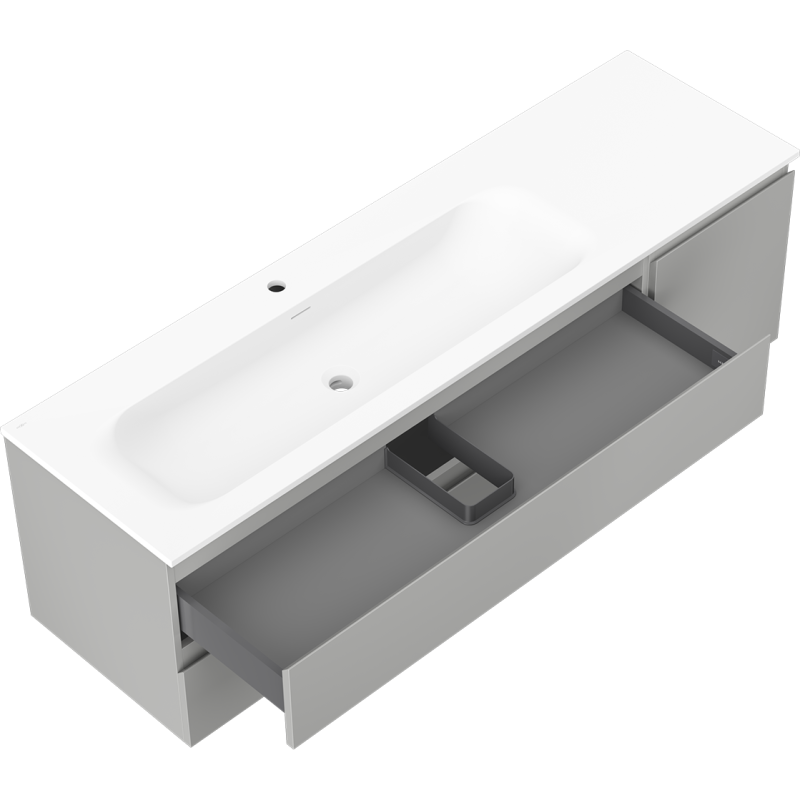 Mexen Orio Badezimmerschrank 160 cm mit Waschbecken Vela links, 2S, 1D, grau matt/weiß matt - 91A13-16047-3-BBFFF62-W23L01