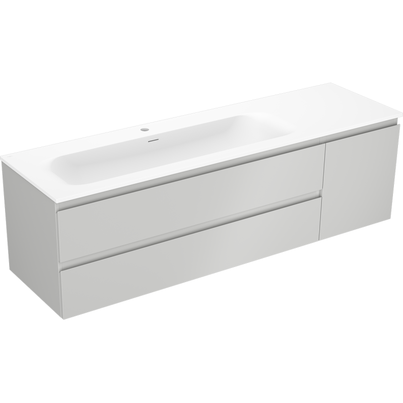 Mexen Orio Badezimmerschrank 160 cm mit Waschbecken Vela links, 2S, 1D, grau matt/weiß matt - 91A13-16047-3-BBFFF62-W23L01