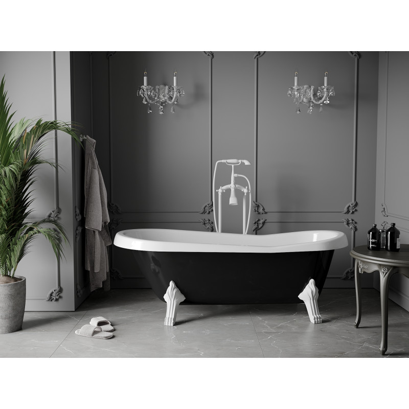 Mexen Retro freistehende Badewanne 170 x 75 cm, weiß/schwarz, weiße Beine - 53251707575-20