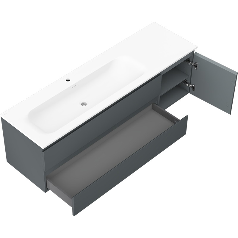 Mexen Orio 160 cm Badezimmerunterschrank mit linker Vela Waschbecken, 2S, 1T, matt graphit/weiß - 91A13-16047-3-BBFFF66-W23L01