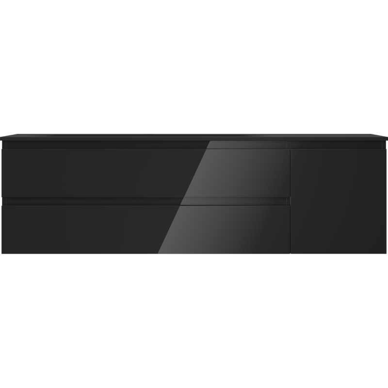 Mexen Orio Waschtisch 160 cm mit Waschbecken Vela links, 2S, 1D, schwarz glänzend/schwarz matt - 91A13-16047-3-BBFFF70-W23L71