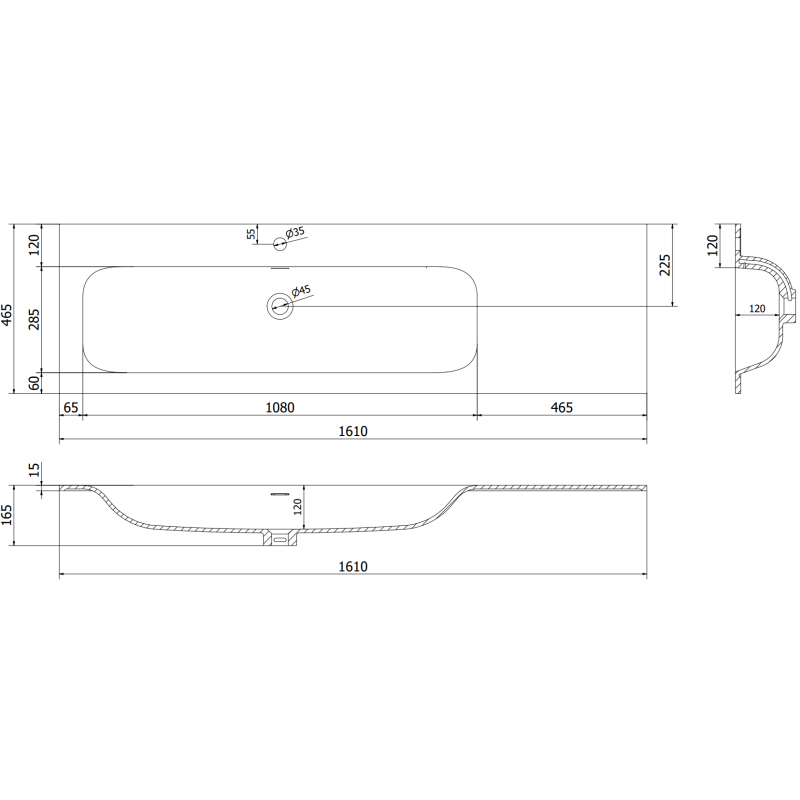 Mexen Orio Badezimmermöbel 160 cm mit Waschbecken Vela links, 2S, 1D, matt schwarz - 91A13-16047-3-BBFFF71-W23L71