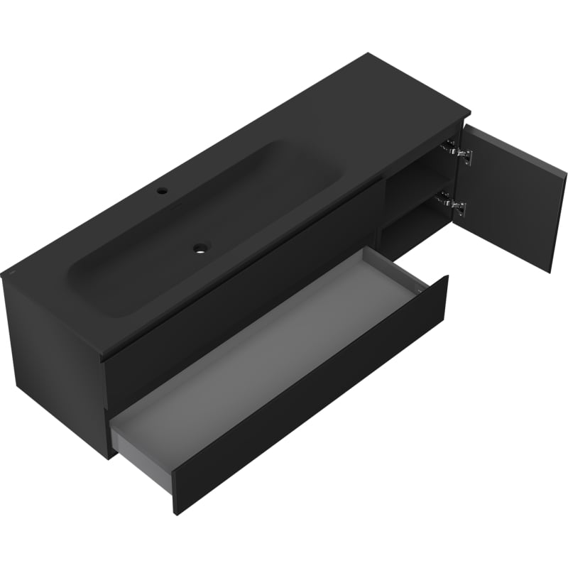 Mexen Orio Badezimmerschrank 160 cm mit Waschbecken Vela links, 2S, 1D, schwarz matt - 91A13-16047-3-BBFFF71-W23L71