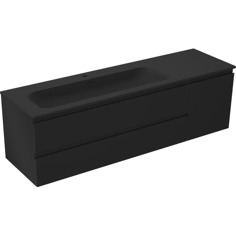Mexen Orio Badezimmerschrank 160 cm mit Waschbecken Vela links, 2S, 1D, schwarz matt - 91A13-16047-3-BBFFF71-W23L71