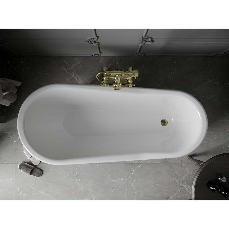 Mexen Retro freistehende Badewanne 170 x 75 cm, weiß/schwarz, goldene Füße - 53251707575-50