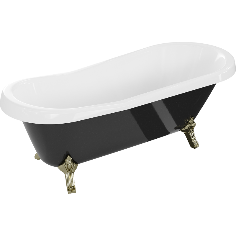Mexen Retro freistehende Badewanne 170 x 75 cm, weiß/schwarz, goldene Füße - 53251707575-50