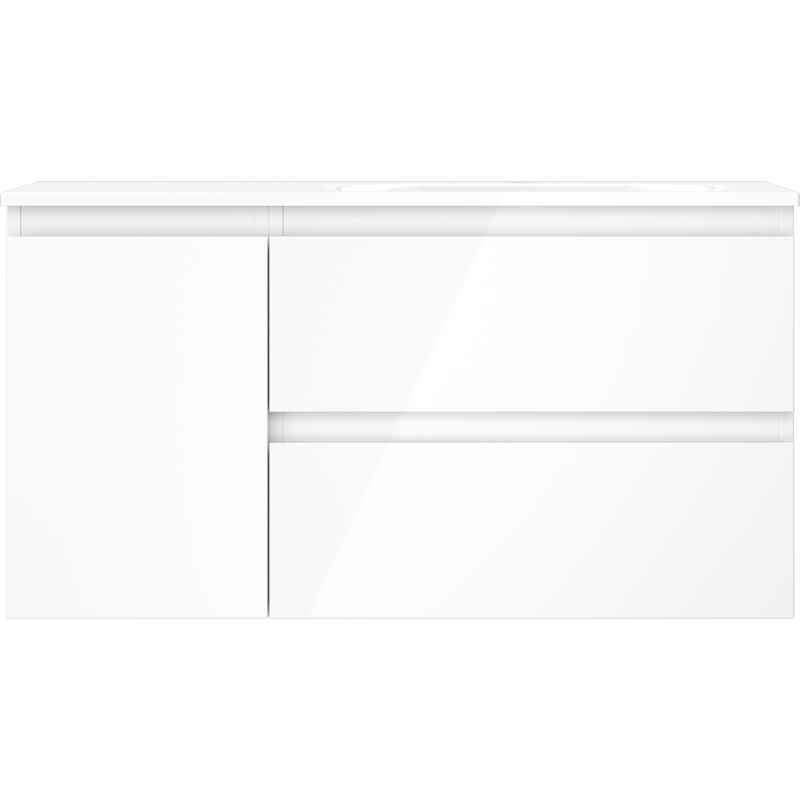 Mexen Orio 90 cm Badezimmerunterschrank mit Waschbecken Vela rechts, 2S, 1D, weiß glänzend - 91A13-09047-3-BBFFF00-W23P00