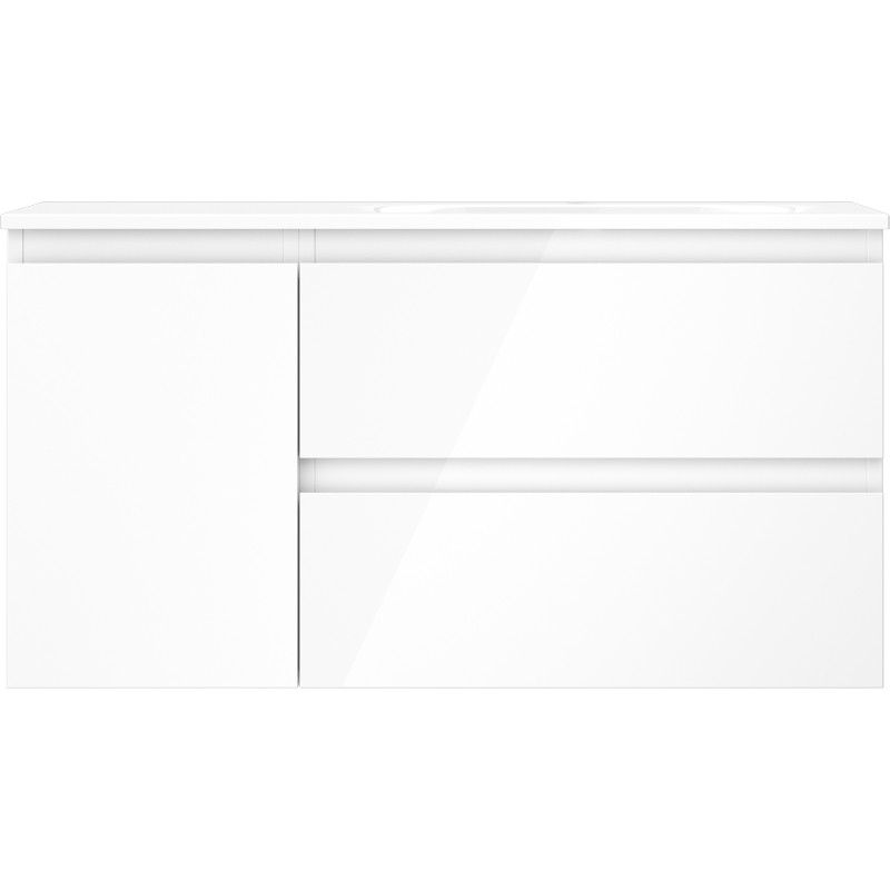 Mexen Orio Badezimmerschrank 90 cm mit Waschbecken Vela rechts, 2S, 1D, weiß hochglanz - 91A13-09047-3-BBFFF00-W23P00