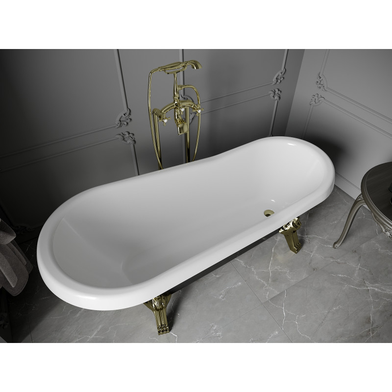 Mexen Retro freistehende Badewanne 170 x 75 cm, weiß/schwarz, goldene Füße - 53251707575-50