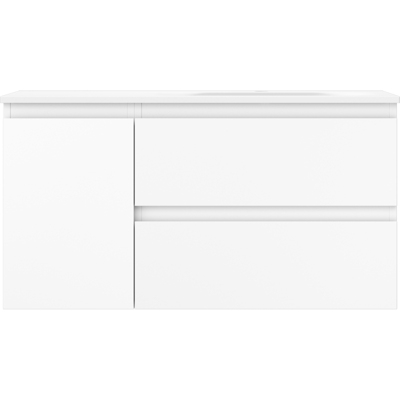 Mexen Orio Badezimmerschrank 90 cm mit Waschbecken Vela rechts, 2S, 1D, weiß matt - 91A13-09047-3-BBFFFF01-W23P01